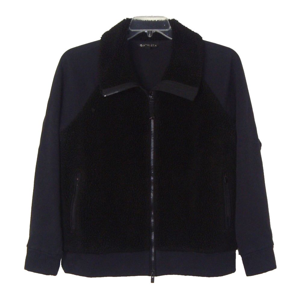 Athleta Range Black Sherpa Zip Up Womens Jacket #351914 Size M